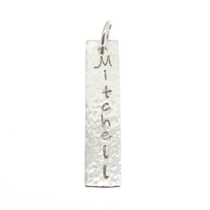 925 Sterling Silver Vintage "Mitchell" Hammered Bar Pendant