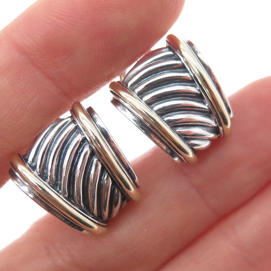 DAVID YURMAN 925 Sterling Silver 14K Gold Vintage Ribbed Omega Back Earrings