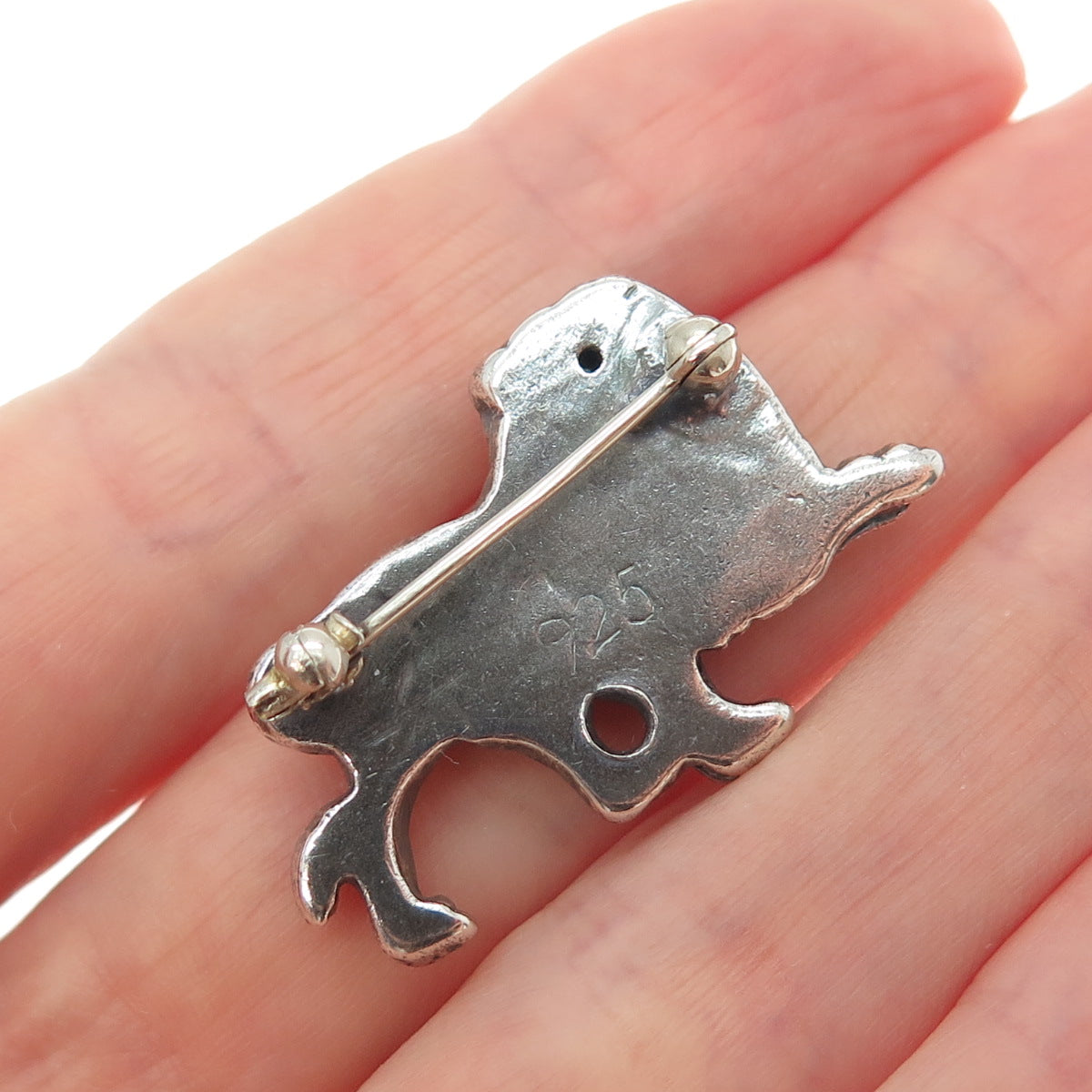 925 Sterling Silver Vintage Lion Oxidized Pin Brooch