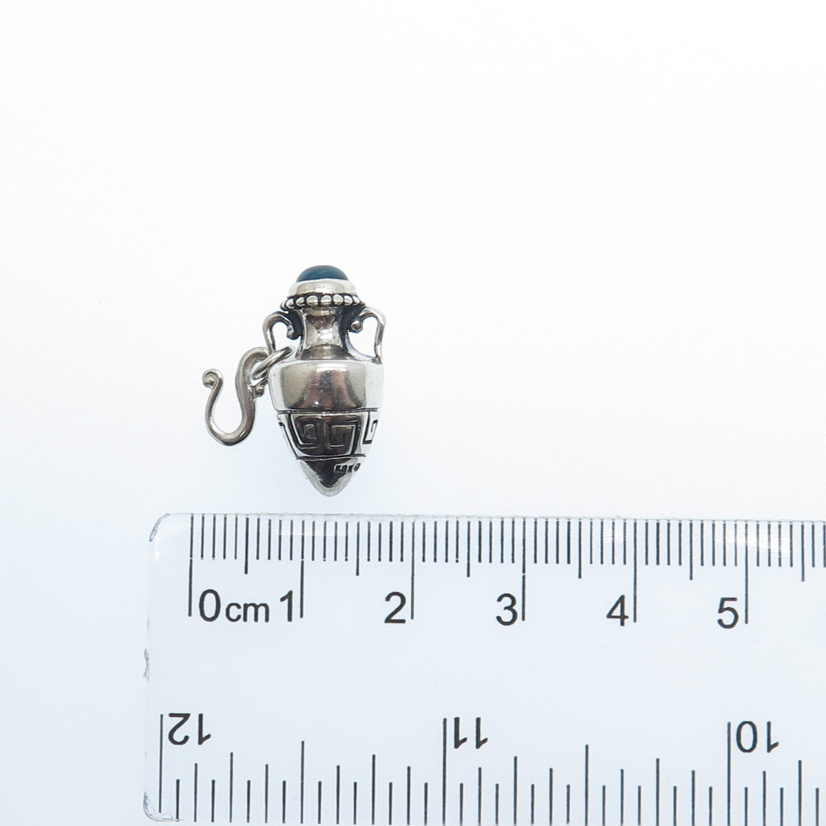 KABANA 925 Sterling Silver Vintage Real Blue Topaz Greek Maze Vase Mini Pendant