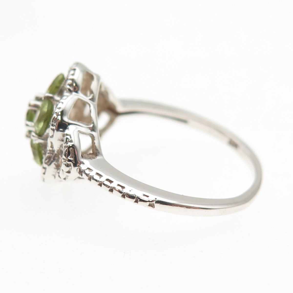 Chuck Clemency 925 Sterling Silver Real Round-Cut Peridot Cluster Ring Size 7