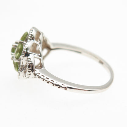 Chuck Clemency 925 Sterling Silver Real Round-Cut Peridot Cluster Ring Size 7