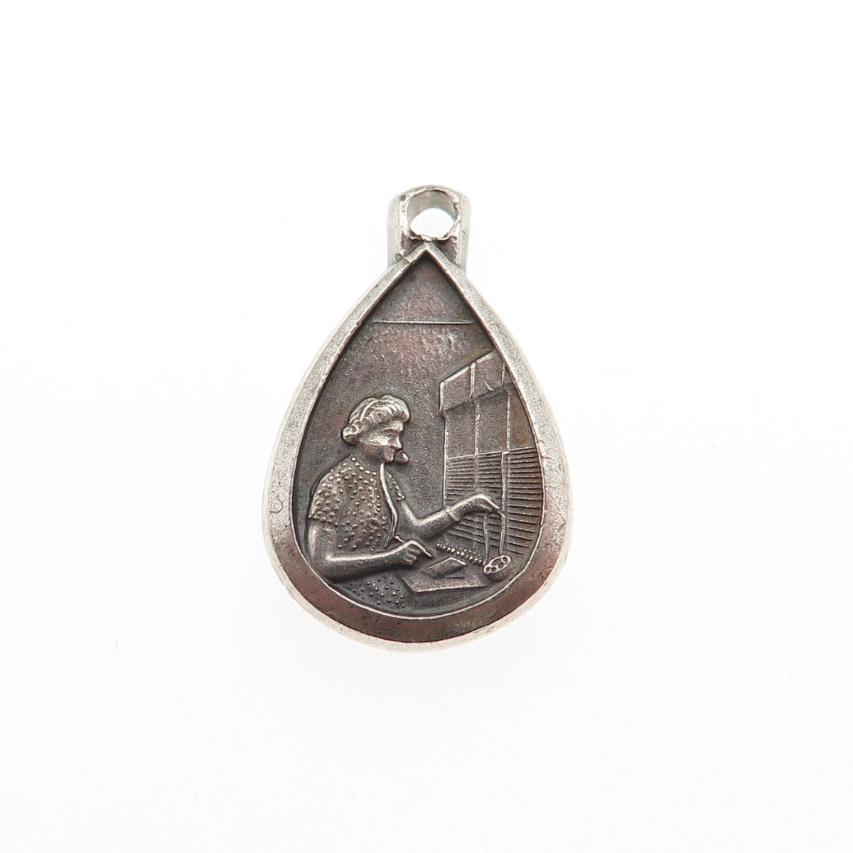 925 Sterling Silver Vintage Attendance Oxidized Mini Charm Pendant