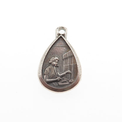 925 Sterling Silver Vintage Attendance Oxidized Mini Charm Pendant