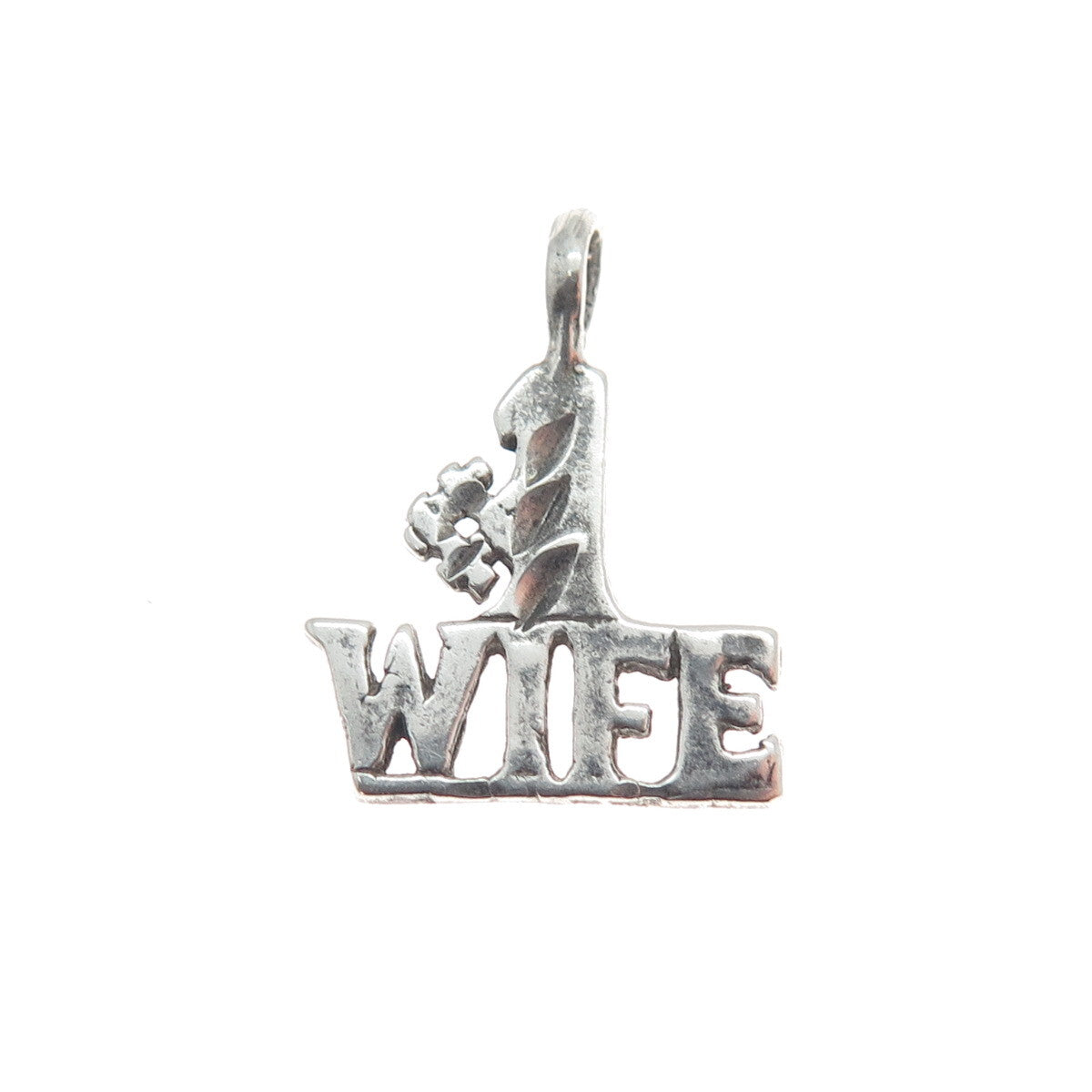 925 Sterling Silver Vintage "#1 Wife" Minimalist Charm Pendant