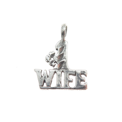 925 Sterling Silver Vintage "#1 Wife" Minimalist Charm Pendant