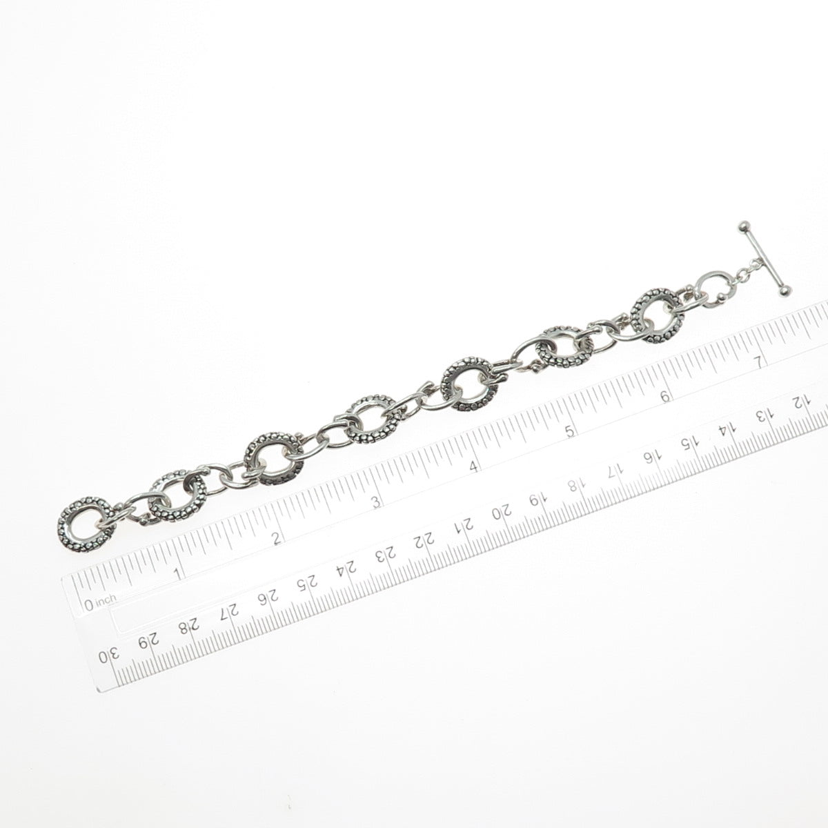 925 Sterling Silver Vintage Modernist Dotted Cable Link Bracelet 6.5"