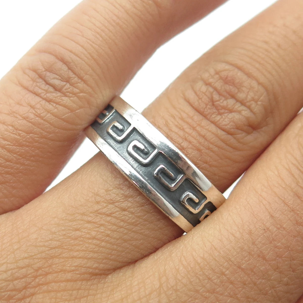 925 Sterling Silver Vintage Greek Maze Band Ring Size 10.75