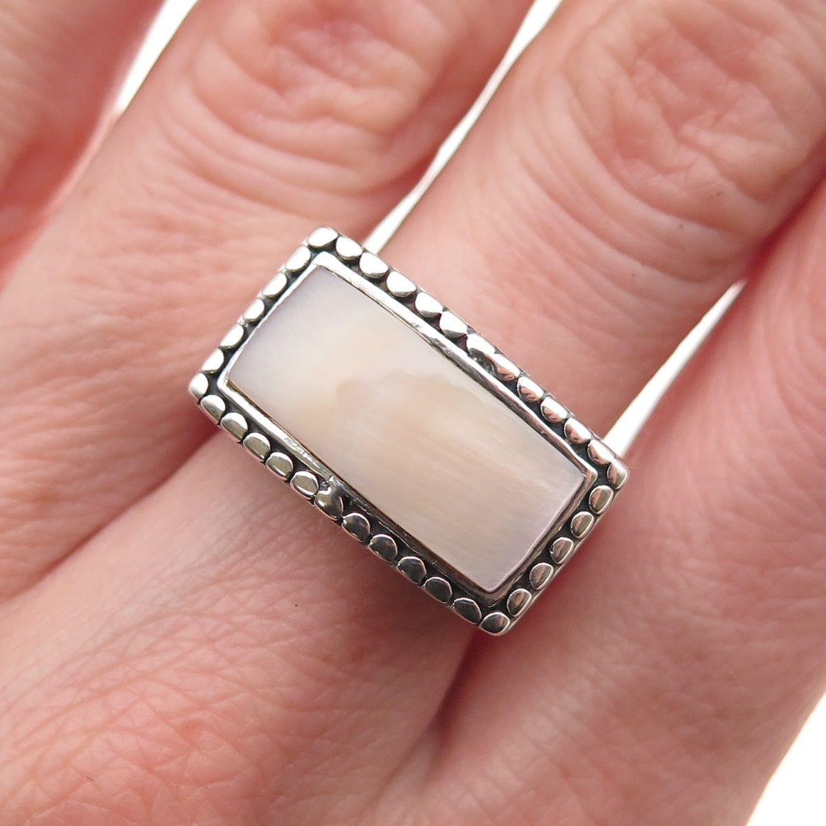 CFJ Collins Fine 925 Sterling Silver Vintage Real MOP Dotted Ring Size 6.5