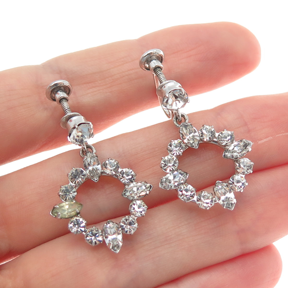 CARL ART 925 Sterling Silver Antique Art Deco Rhinestone Screw Back Earrings