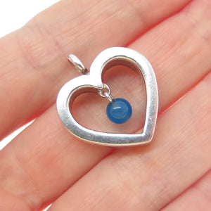 925 Sterling Silver Vintage Real Chalcedony Open Heart Minimalist Charm Pendant
