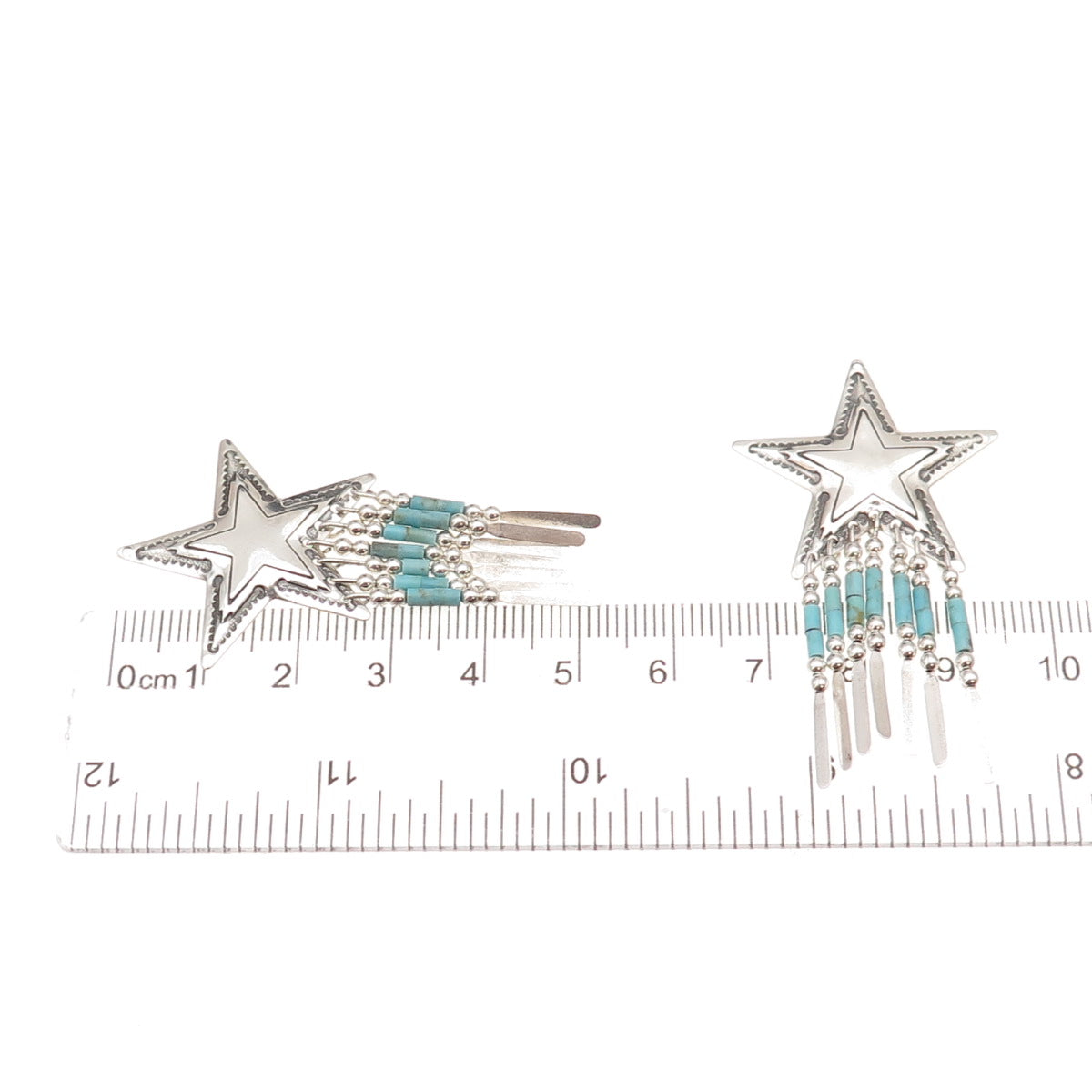 Quoc Turquoise Old Pawn 925 Sterling Silver Vintage Star Tribal Jacket Earrings