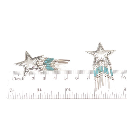 Quoc Turquoise Old Pawn 925 Sterling Silver Vintage Star Tribal Jacket Earrings
