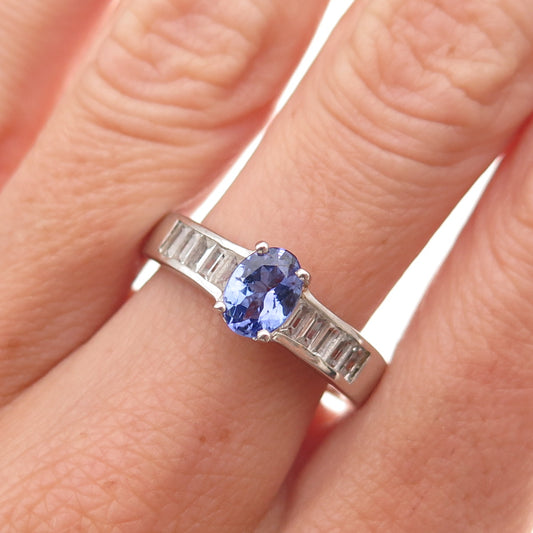 Chuck Clemency 925 Sterling Silver Real Tanzanite & White Topaz Ring Size 8