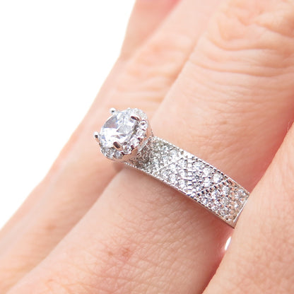 925 Sterling Silver Round-Cut C Z Engagement Ring Size 9.5