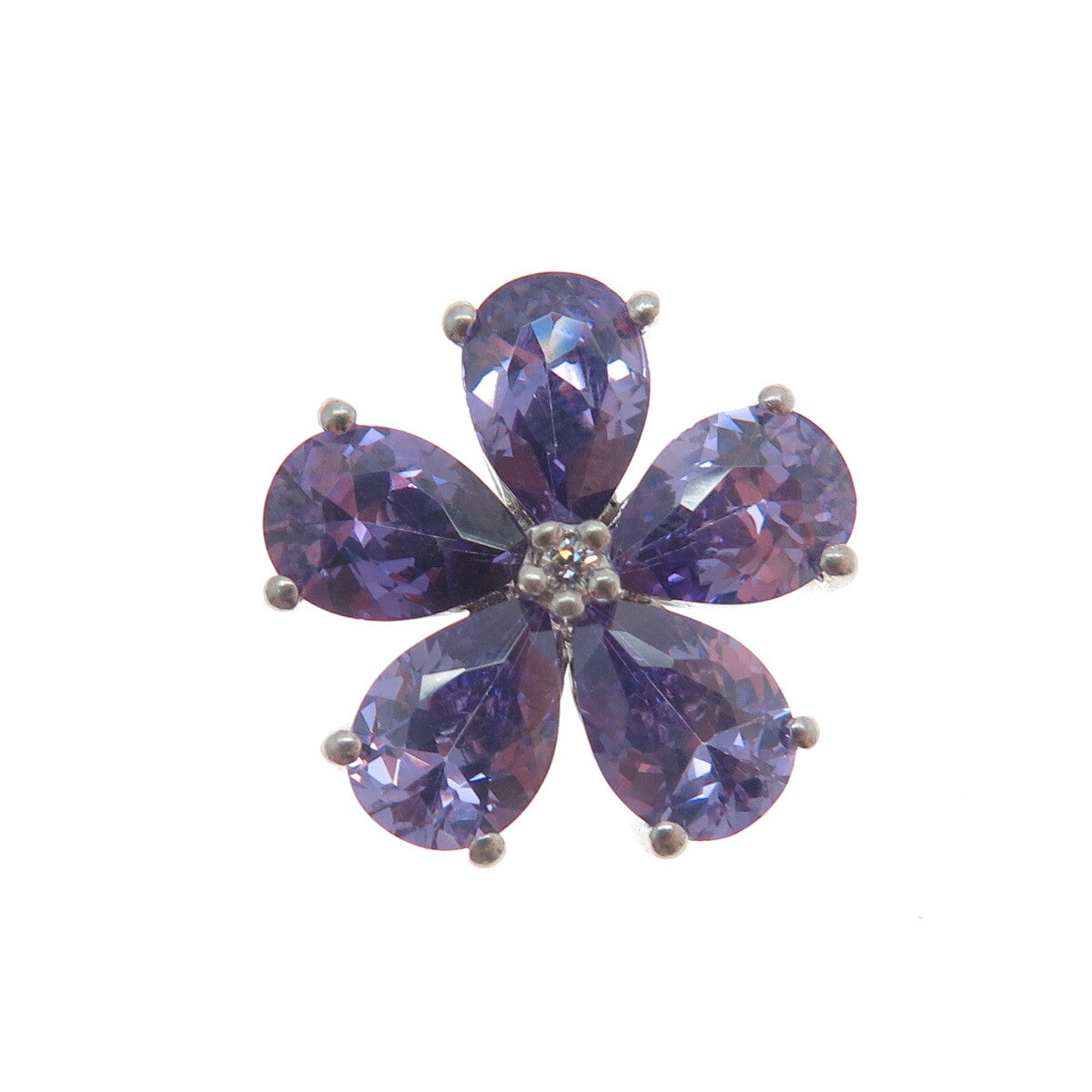 SAMUEL AARON 925 Sterling Silver White & Lavender C Z Flower Slide Pendant