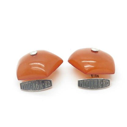 875 Silver Vintage Real Amber Moscow 1980 Olympic Games Cufflinks
