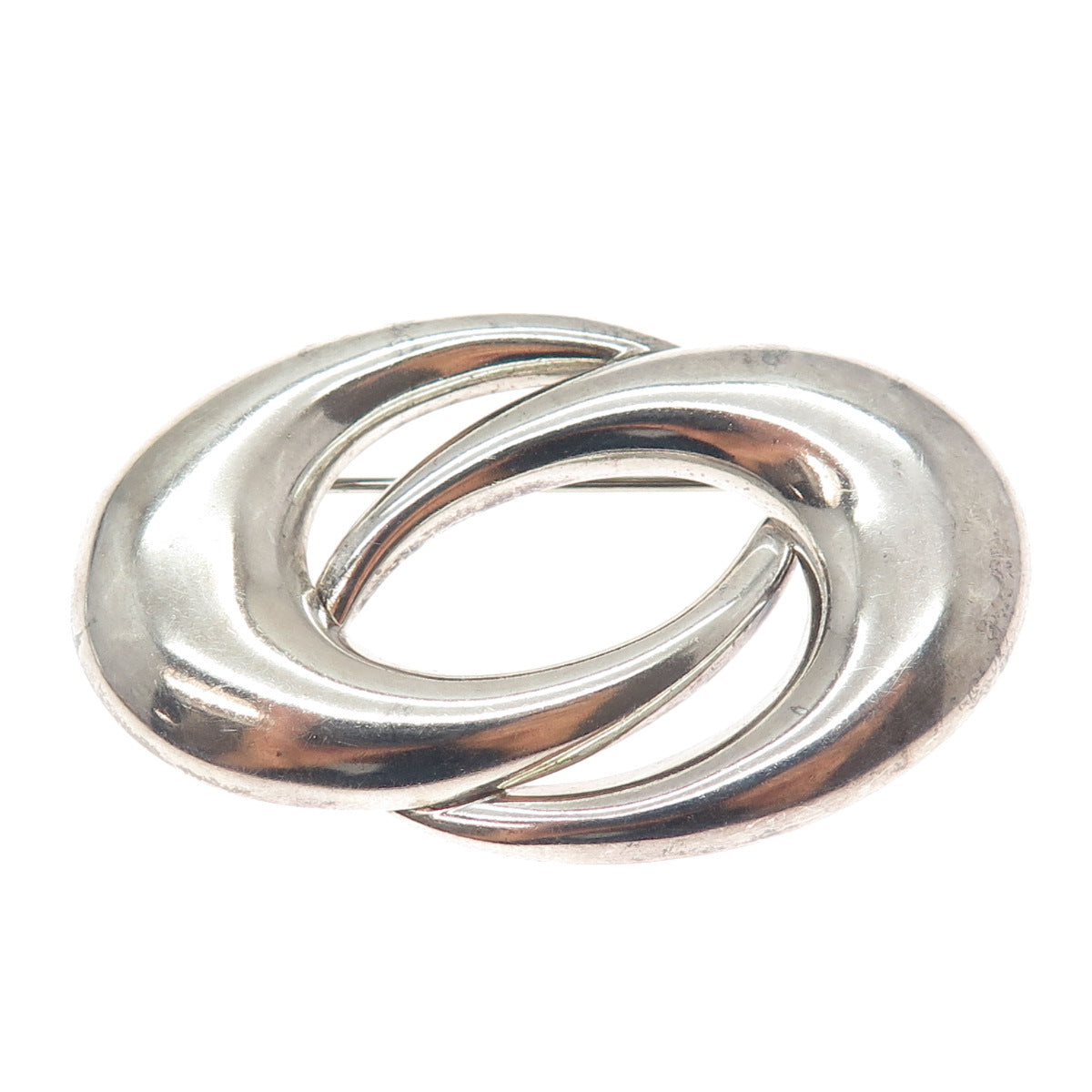 RUTH 925 Sterling Silver Vintage Mexico Modernist Interlocked Pin Brooch