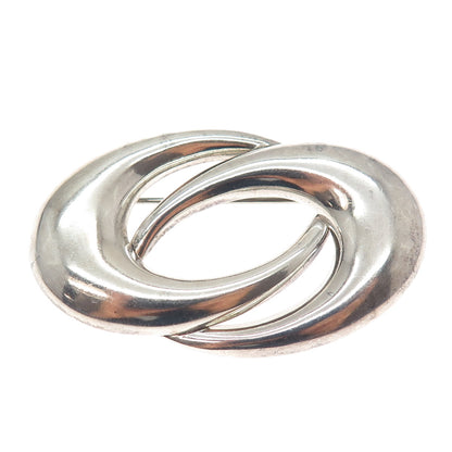 RUTH 925 Sterling Silver Vintage Mexico Modernist Interlocked Pin Brooch