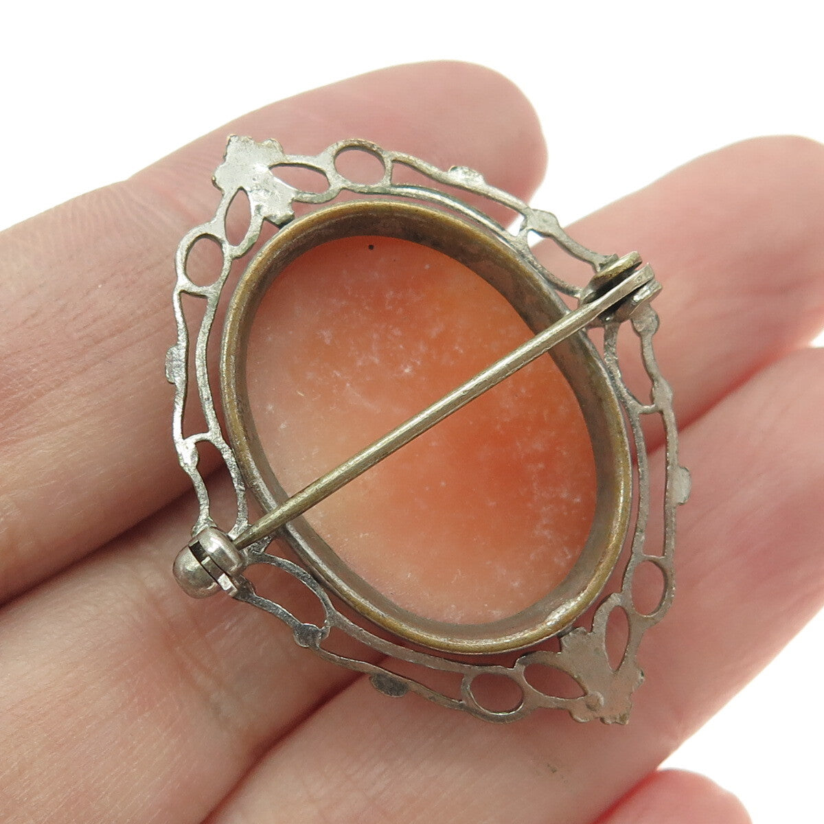 Antique Silver-Tone Cameo Victorian Lady Pin Brooch