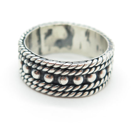 925 Sterling Silver Vintage Mexico Granulated Roped Band Ring Size 8.25