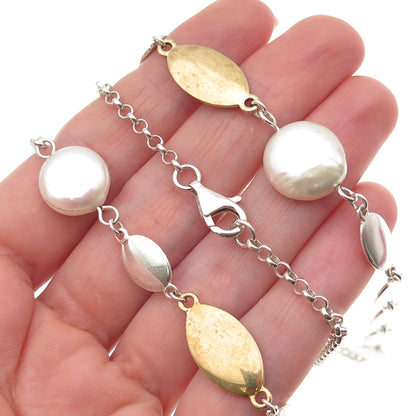 Robert Lee Morris Sterling Silver 2-Tone Vintage Real Pearl Chain Necklace 32"