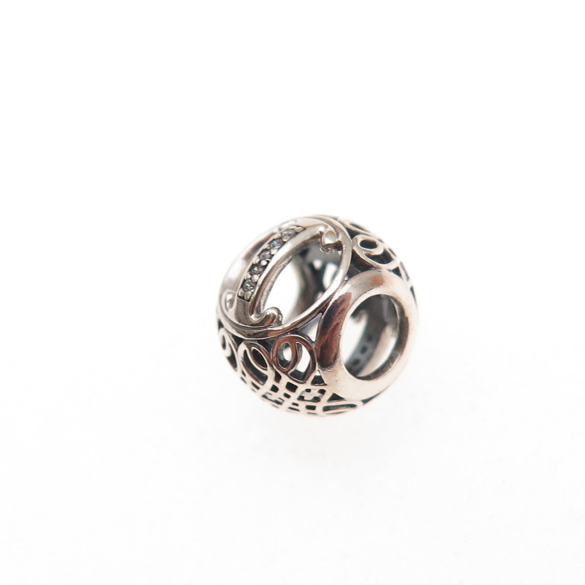 Pandora 925 Sterling Silver C Z Letter I Initial Slide Bead Charm