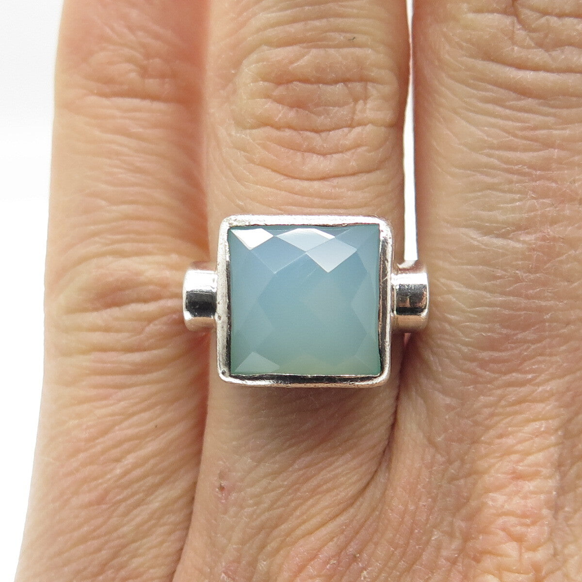 JGD JANICE GIRARDI 925 Sterling Silver Vintage Real Chalcedony Ring Size 6.25