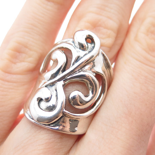 HAGIT GORALI 925 Sterling Silver Vintage Ornate Floral Modernist Ring Size 6