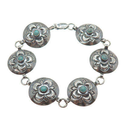 SHAWN NELSON NAVAJO Old Pawn 925 Sterling Vintage Turquoise Flower Bracelet 7"