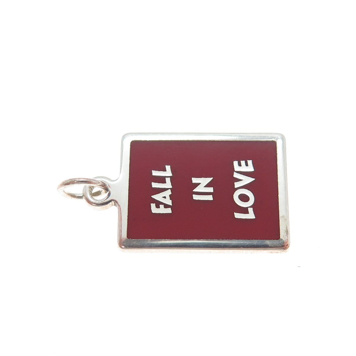 925 Sterling Silver Red Enamel Fall In Love Minimalist Charm Pendant