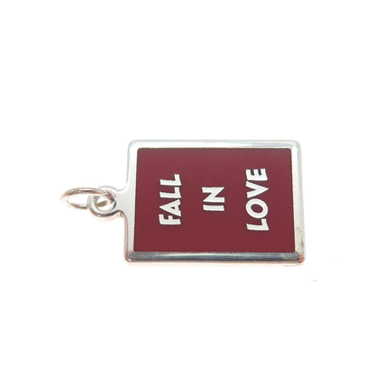925 Sterling Silver Red Enamel Fall In Love Minimalist Charm Pendant