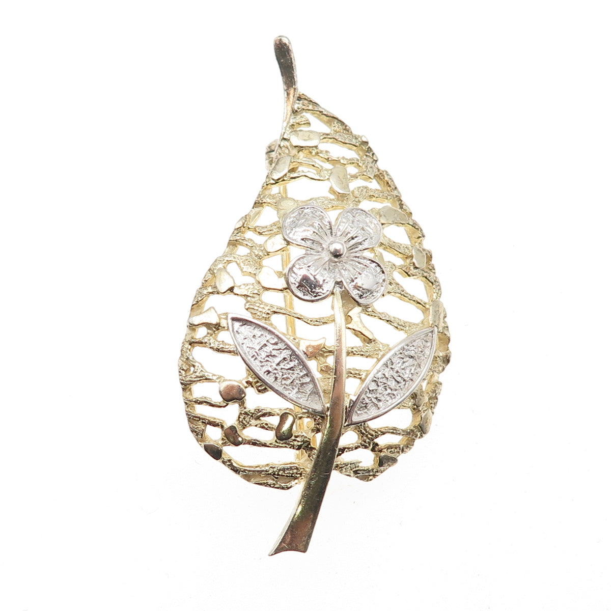 Van Lou 925 Sterling Silver 2-Tone Vintage Germany Floral Pin Brooch