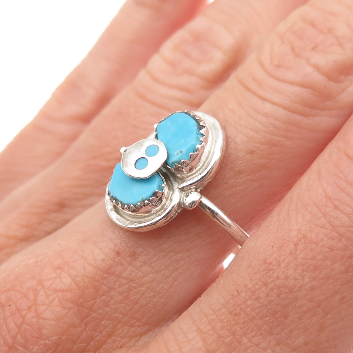 Effie Calavaza Zuni Old Pawn Sterling Silver Vintage Turquoise Ring Size 10.25