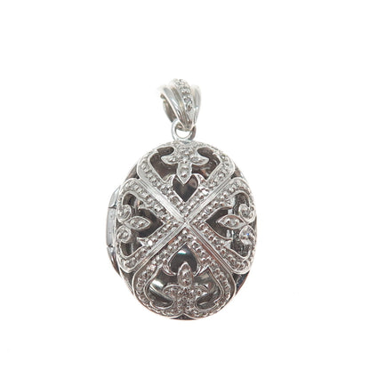 CHUCK CLEMENCY Sterling Silver Real Diamond Fleur de Lis Locket Charm Pendant