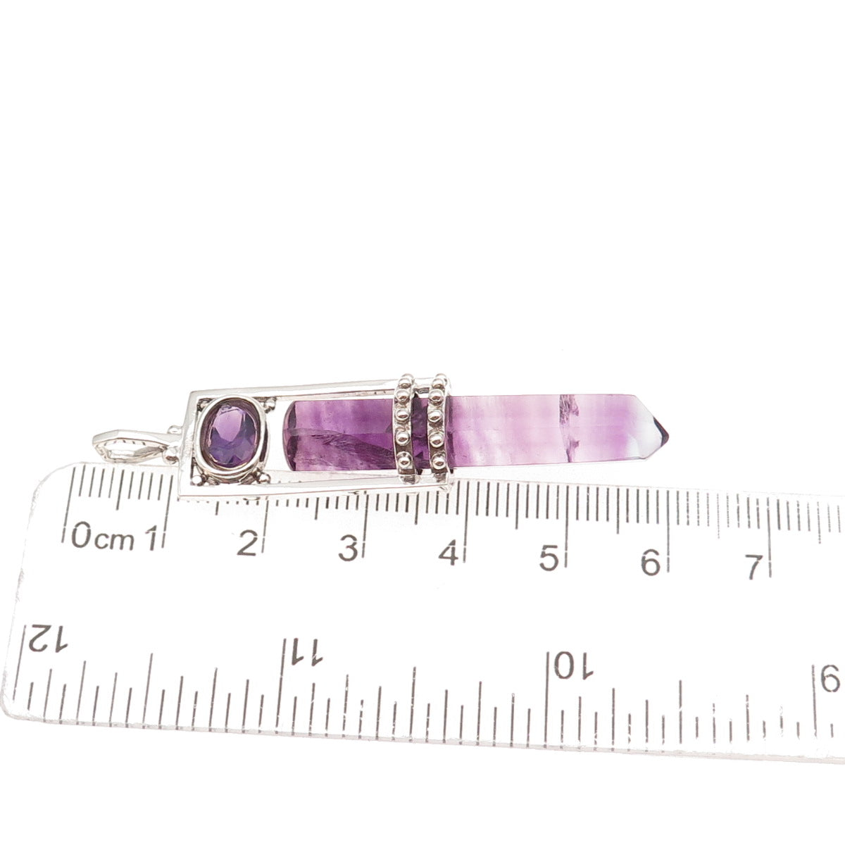 925 Sterling Silver Vintage Real Amethyst Amulet Charm Pendant