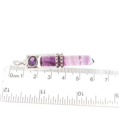 925 Sterling Silver Vintage Real Amethyst Amulet Charm Pendant