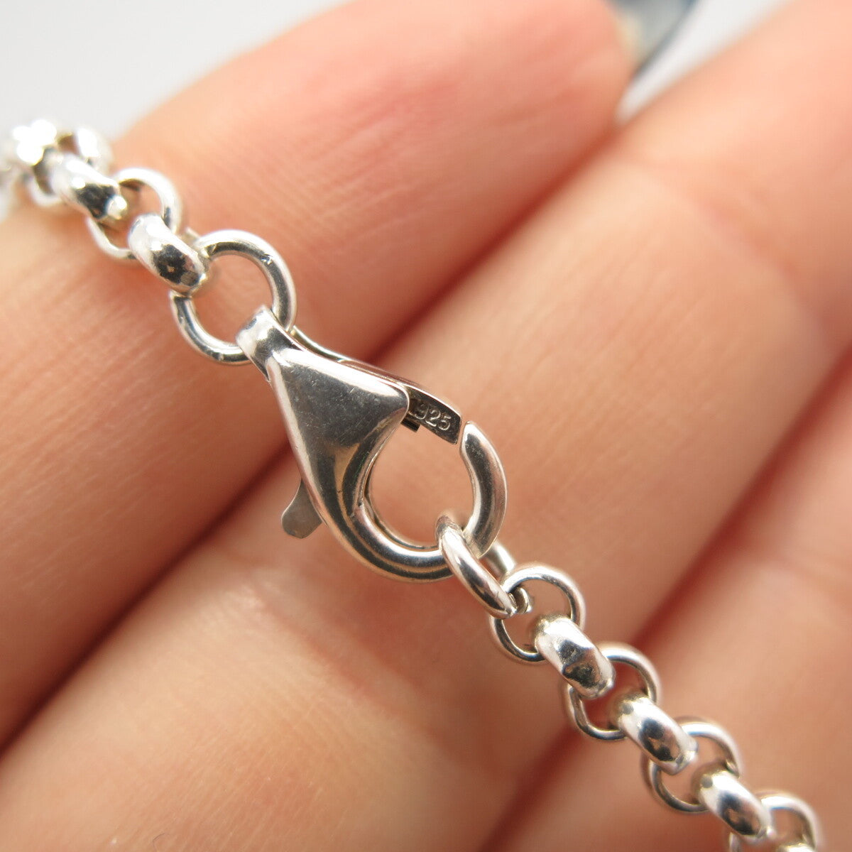 925 Sterling Silver Round-Cut C Z Bear Rolo Link Bracelet 7"