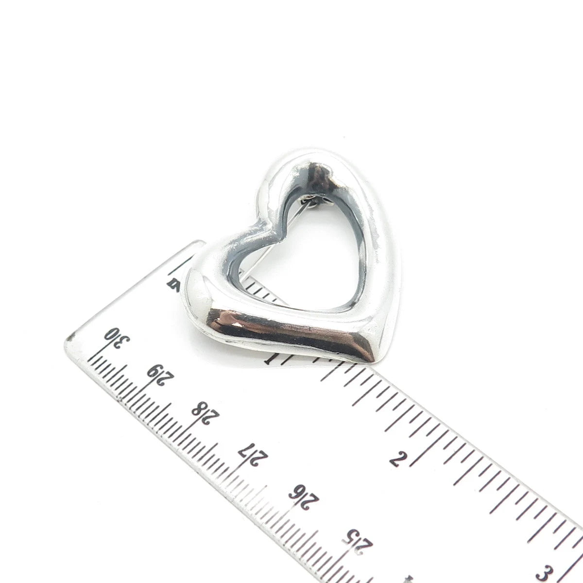 925 Sterling Silver Vintage Open Heart Pin Brooch