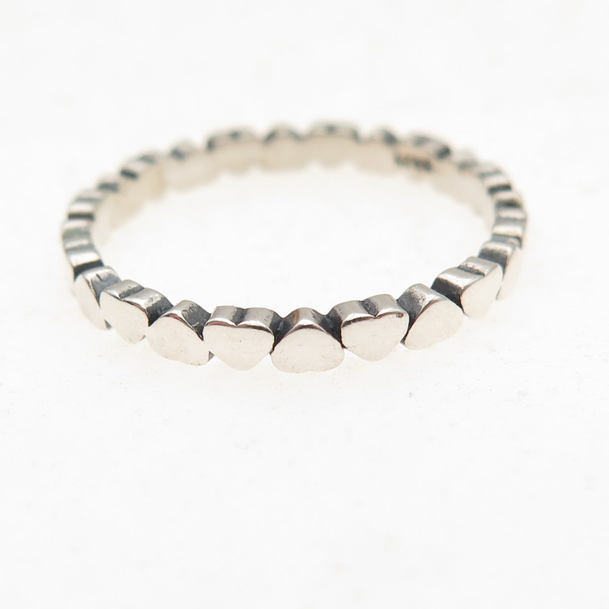 925 Sterling Silver Vintage Heart All Around Oxidized Band Ring Size 8