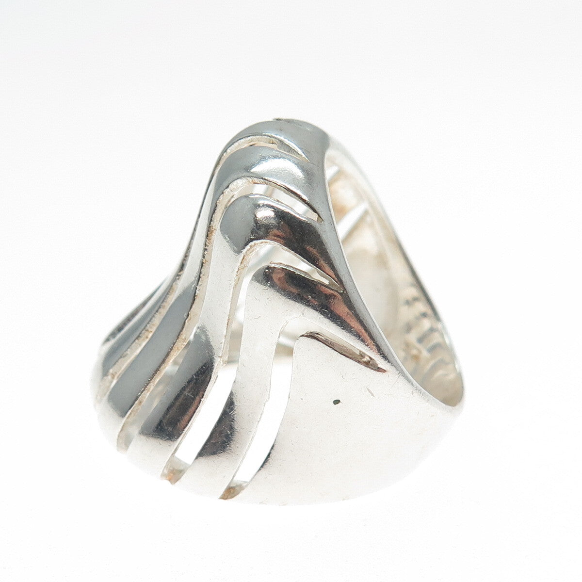 925 Sterling Silver Vintage Modernist Wavy Ring Size 6.25