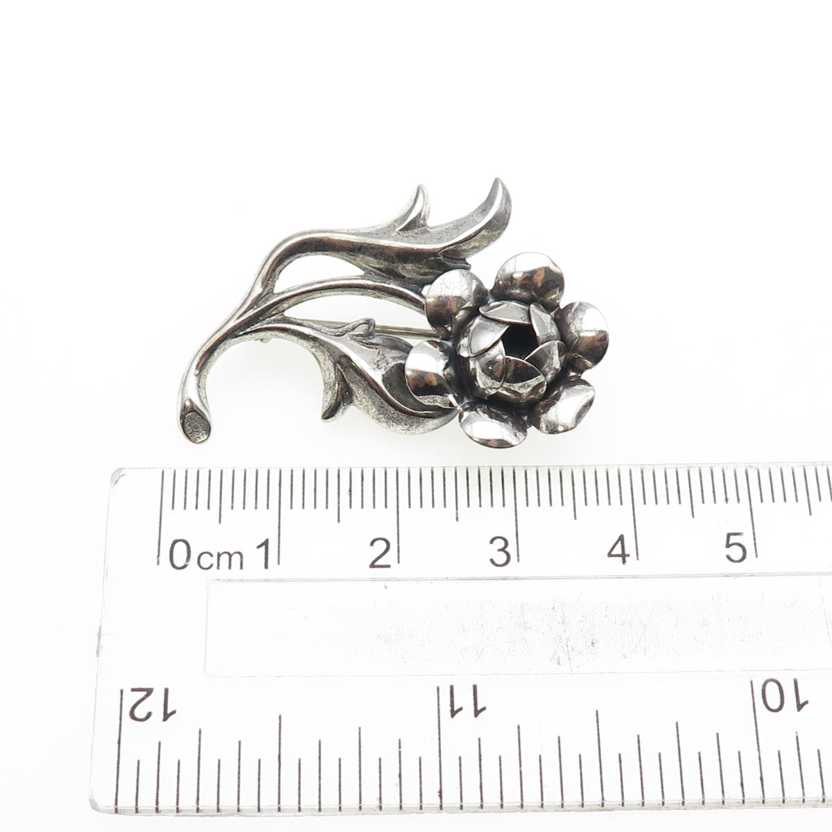 BEAU 925 Sterling Silver Vintage Rose Flower Oxidized Pin Brooch