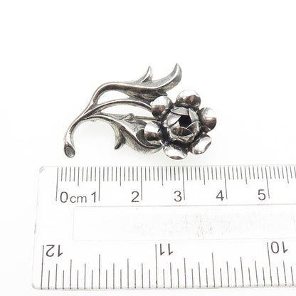 BEAU 925 Sterling Silver Vintage Rose Flower Oxidized Pin Brooch