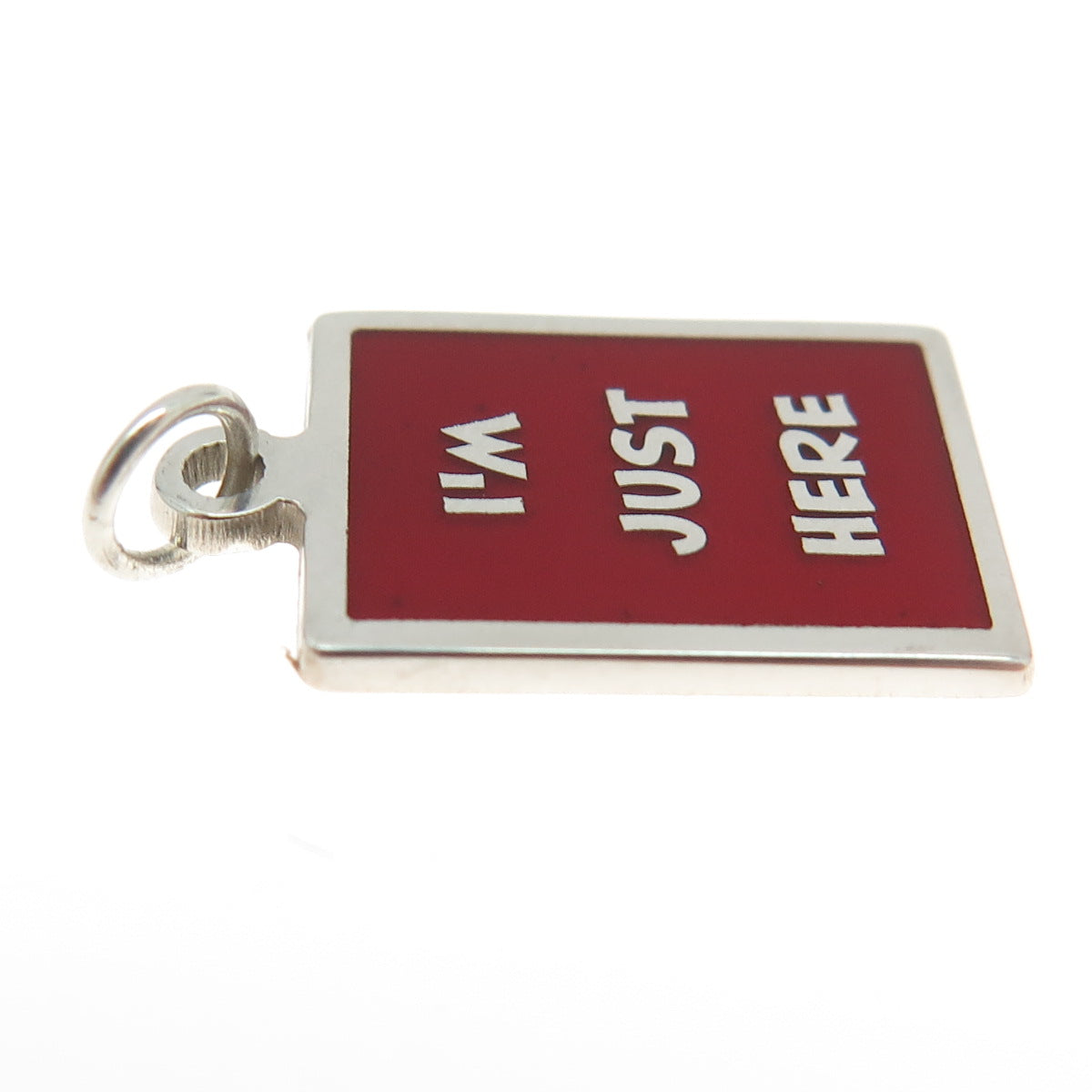 925 Sterling Silver Red Enamel "I'm Just Here" Minimalist Charm Pendant