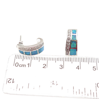 Anne Klein 925 Sterling Silver Vintage Real Opal & C Z Hoop Earrings