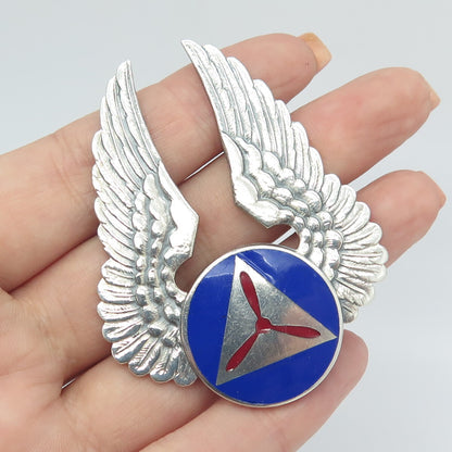 GEMSCO Sterling Silver Antique WWII Enamel Civil Air Patrol Officer Cap Brooch
