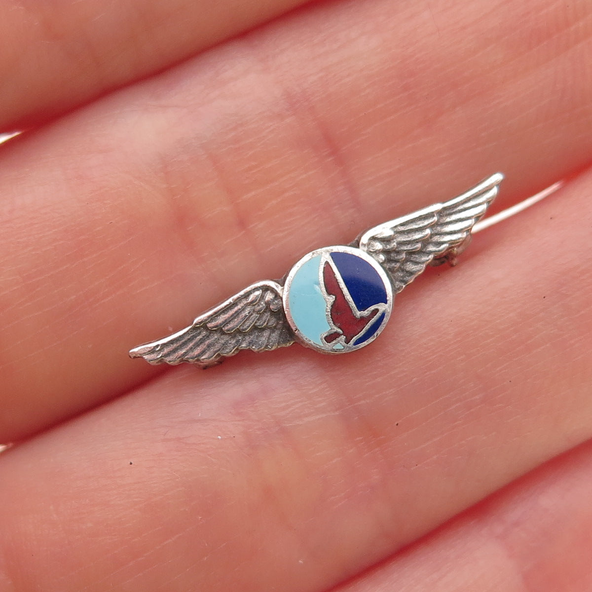 925 Sterling Silver Antique Art Deco Enamel Eastern Air Lines Service Pin Brooch