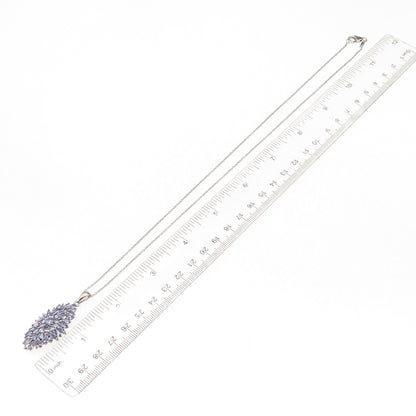 D'Joy 925 Sterling Silver Real Marquise-Cut Tanzanite Cable Chain Necklace 20"