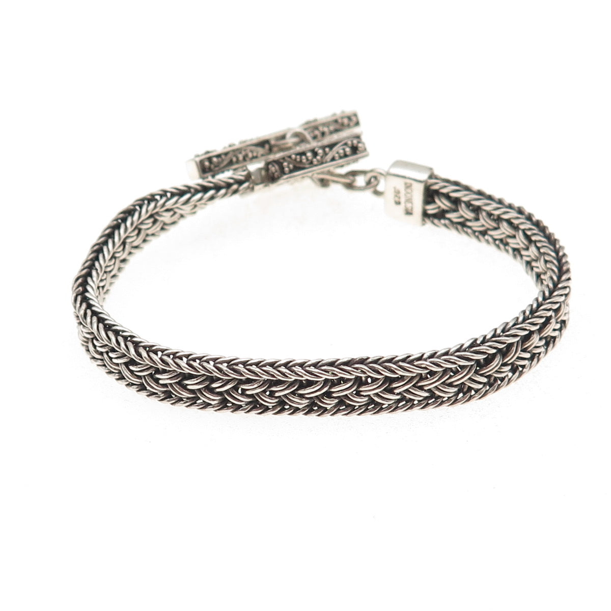 Lois Hill 925 Sterling Silver Vintage Woven Link Oxidized Bracelet 6.5"