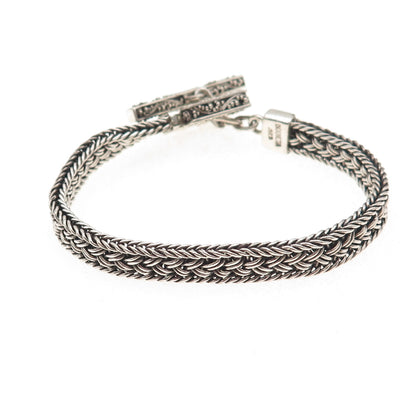 Lois Hill 925 Sterling Silver Vintage Woven Link Oxidized Bracelet 6.5"